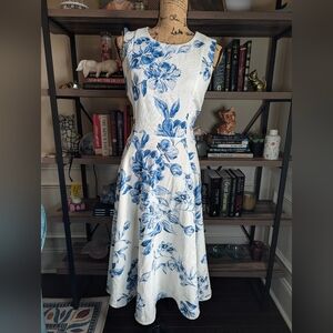 Calvin Klein White and Blue Floral Midi Dress